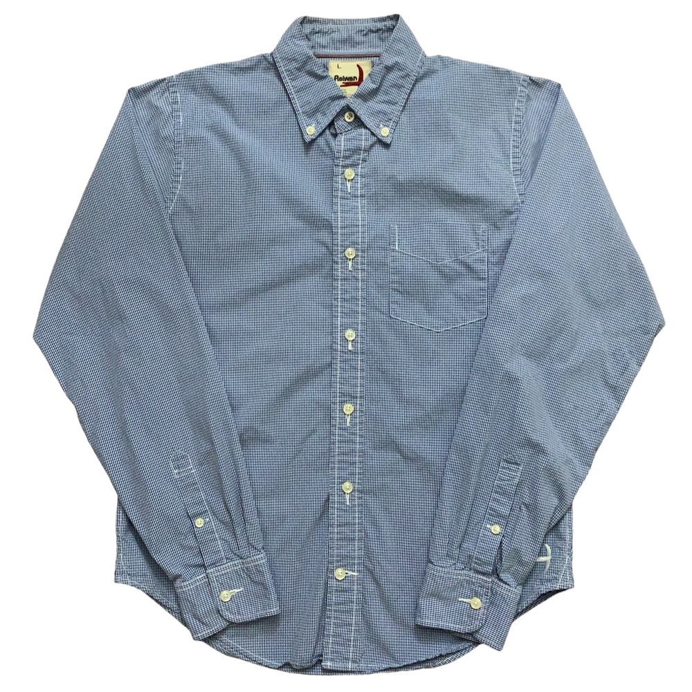 Relwen Long Sleeve Button Down Shirt Pockets Check Gingham Blue Mens Size L